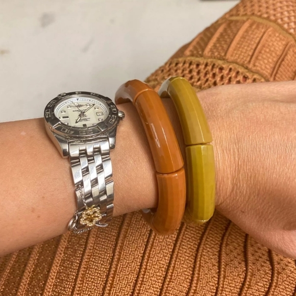 Tube Bamboo Bangle Bracelet - Yellow - Picture 4 of 7